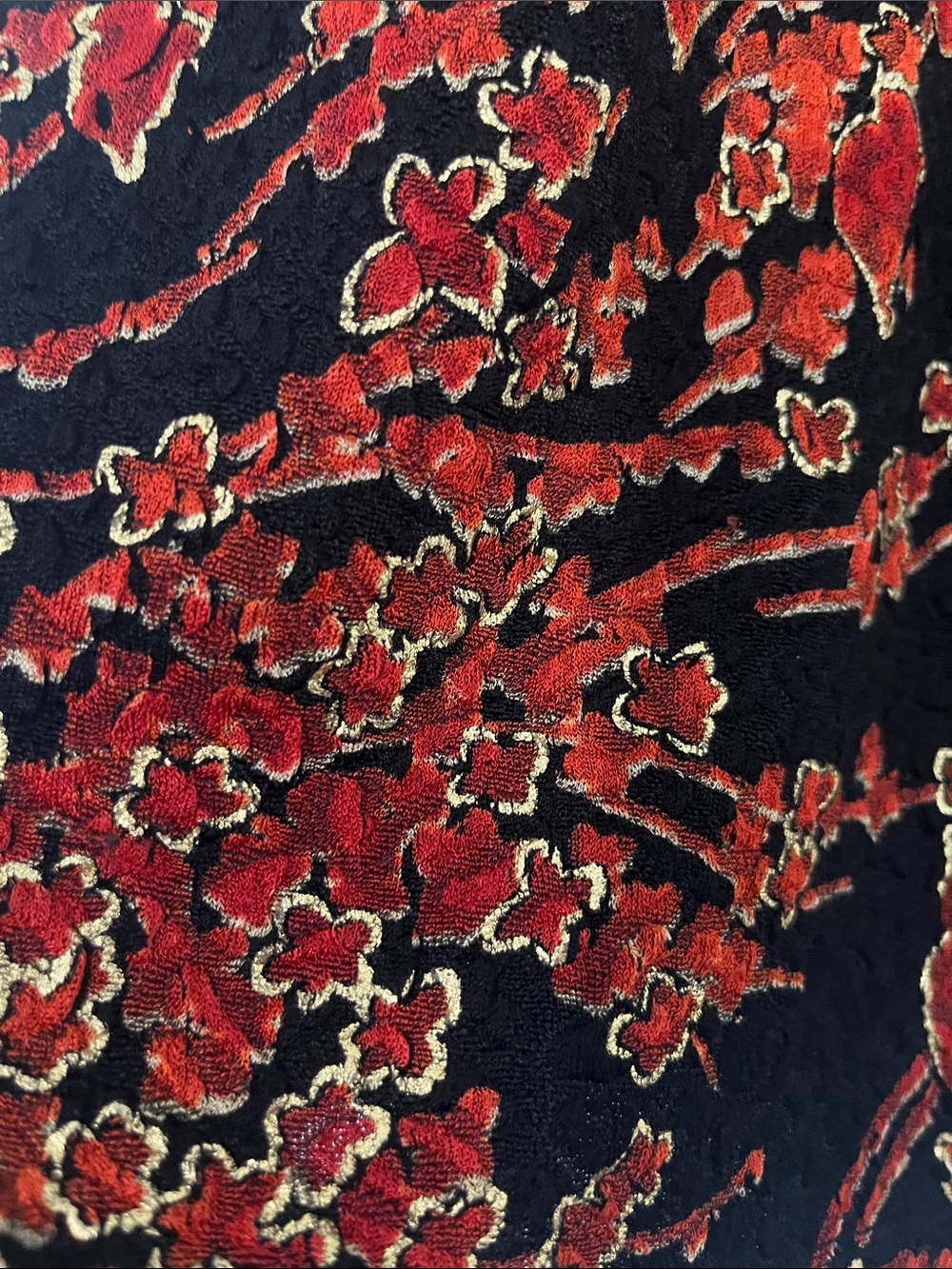 Peter Nygard Black and Red Floral Velvet 3/4 Sleeve Top - Picture 4 of 5
